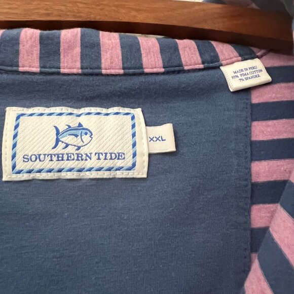 Southern Tide Mens Blue PInk Striped Performance Golf SkipJack Polo Shirt 2XL - Picture 2 of 5